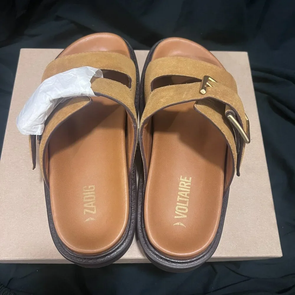 NWT ZADIG & VOLTAIRE CECILIA ALPHA SUEDE SANDALS IN FOLK SZ 37 - Picture 5 of 10